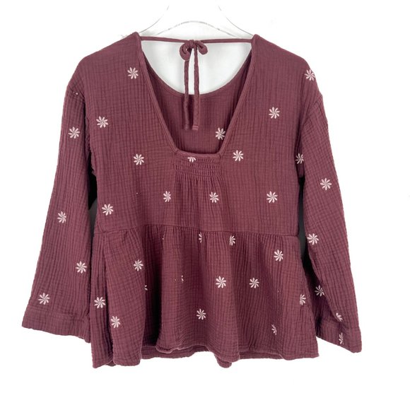 Madewell Embroidered Lightspun Peplum Open-Back Top Size Small S EUC L2775 - Picture 10 of 13